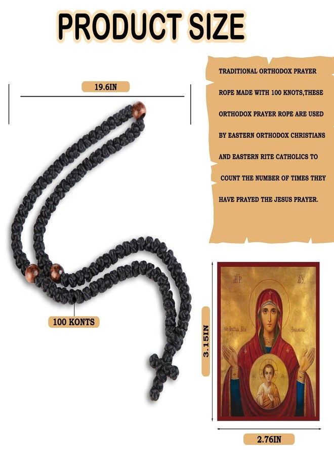 Otuuz Handmade Orthodox Prayer Rope 100 Knots with Braided Cross and Red Beads Orthodox Prayer Rope with Icon of the Mother of God Card Greek Cross Christian Charm Gifts - Image 2